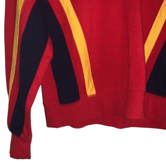 Red Ninth Hall Hoodie With Yellow & Navy Sleeve Stripes Cotton-Polyester Blend M - Picture 6 of 9